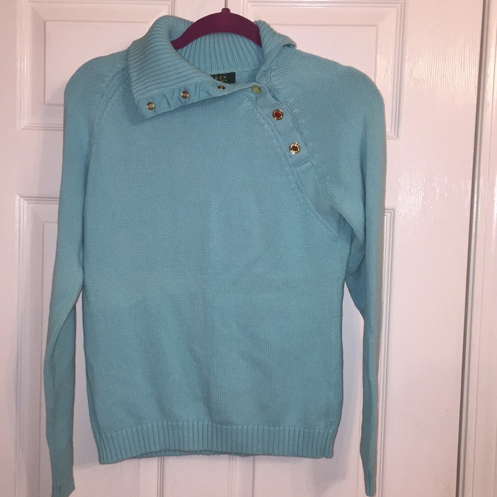 RALPH LAUREN blue sweeter w/gold buttons. Sz Med
